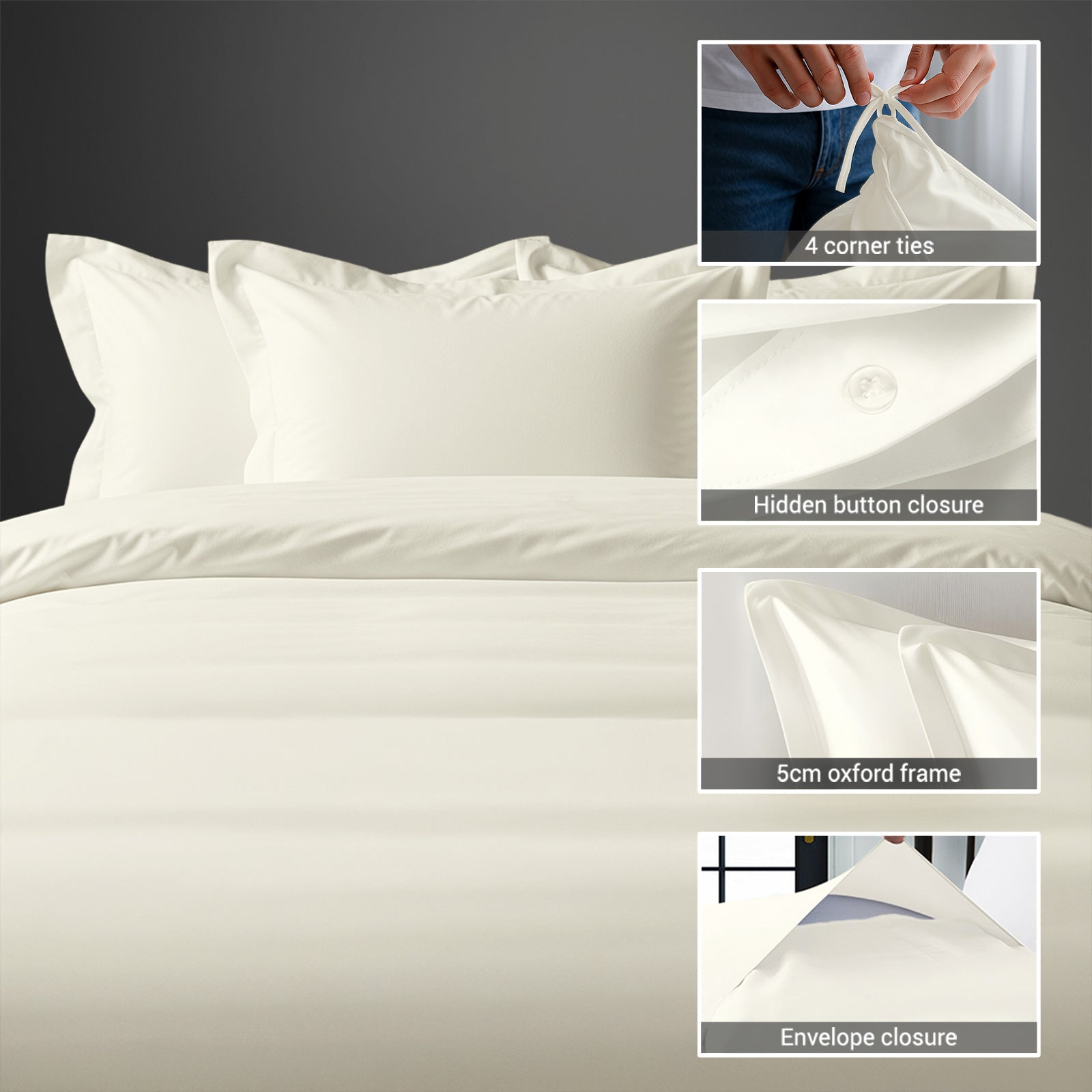 Premium 400 Thread Count 100% Cotton Duvet Cover Set (King)